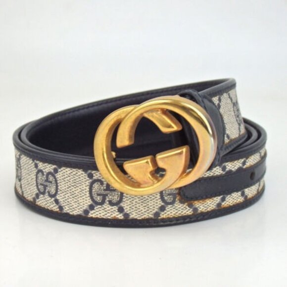 Authentic GUCCI Old Gucci GGpattern 80-32 belt PVC/leather [Used] - Picture 1 of 1